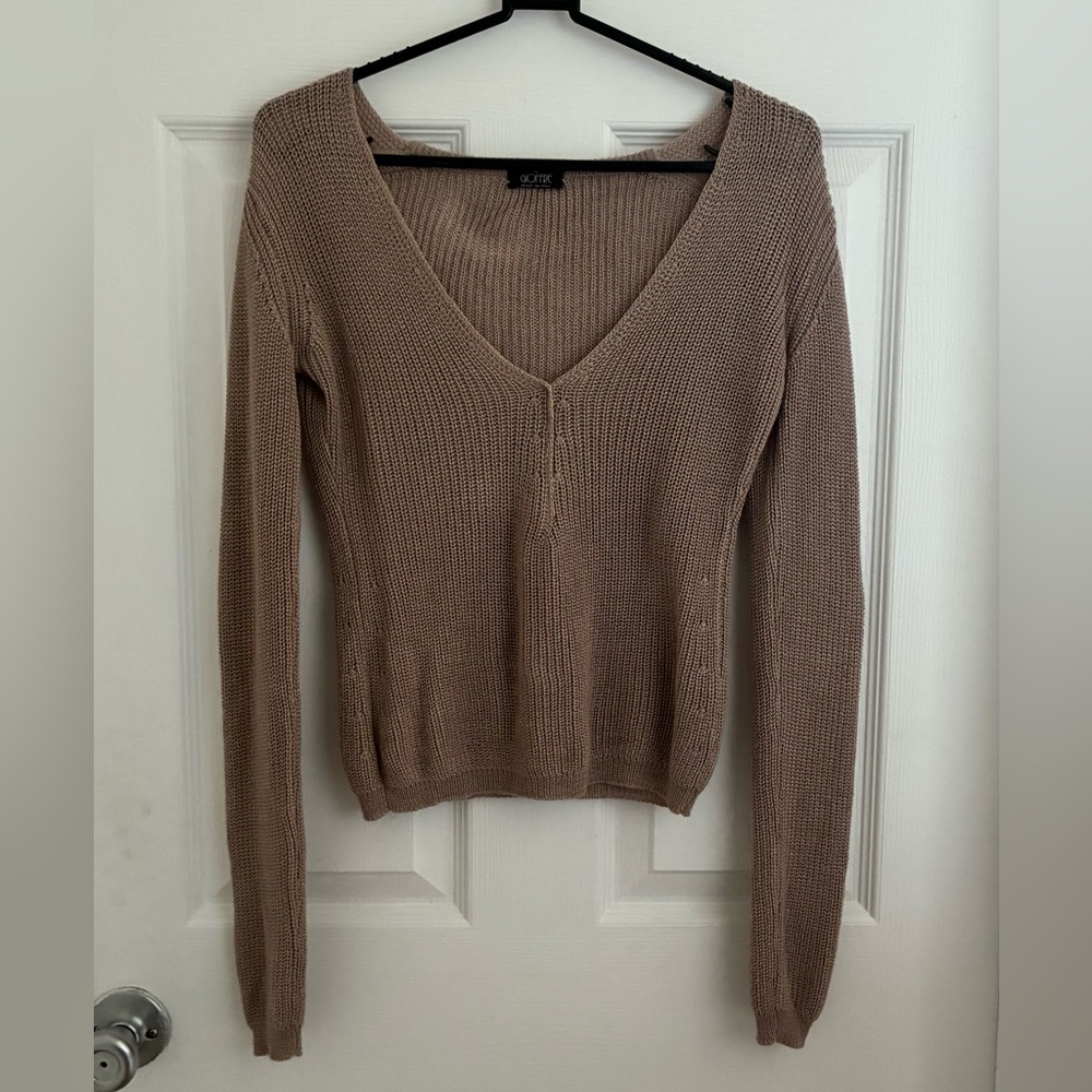 GIOFFRÈ italian brand tan cashmere and silk deep v neck sweater